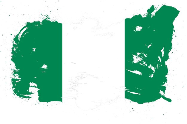 Bandiera della Nigeria con effetto tratto di pennello grunge dipinto su sfondo bianco