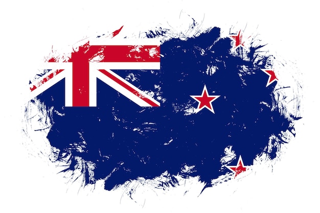 Bandiera della nuova zelanda su sfondo pennello tratto astratto