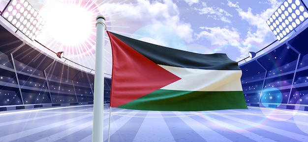 Bandiera della Palestina Bandiera 3d su un campo di calcio