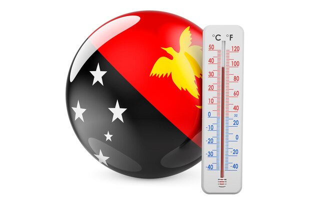 Bandiera della Papua Nuova Guinea con rendering 3D del termometro