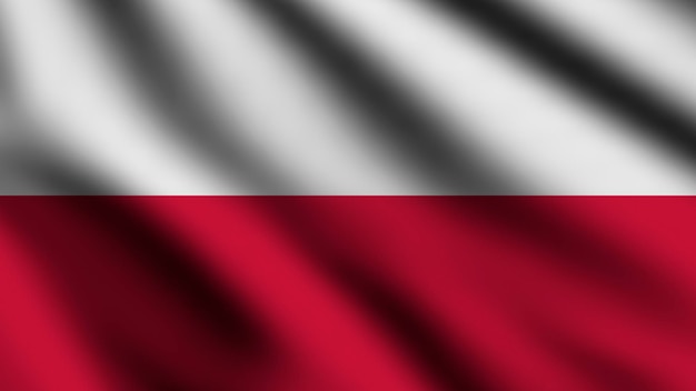 Bandiera della Polonia che soffia nel vento Illustrazione 3d della bandiera volante a pagina intera
