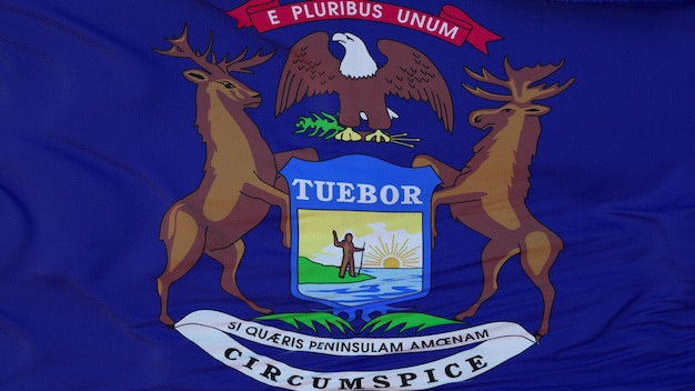 Bandiera della regione dello stato del Michigan degli Stati Uniti che sventola al vento illustrazione 3d