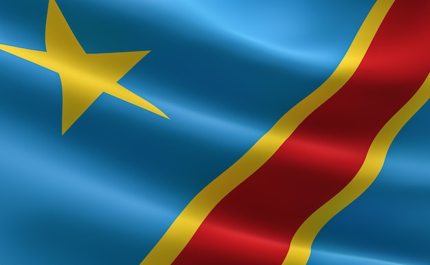 Bandiera della Repubblica Democratica del Congo. Illustrazione della bandiera congolese agitando.