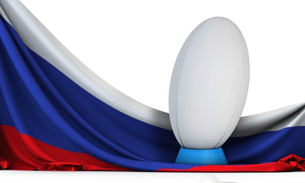 Bandiera della Russia con pallone sportivo da rugby Rendering 3D