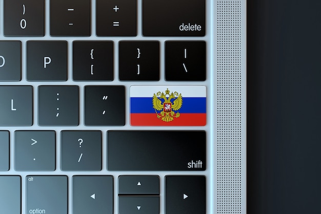 Bandiera della Russia sulla tastiera del computer. Concetto di tecnologia