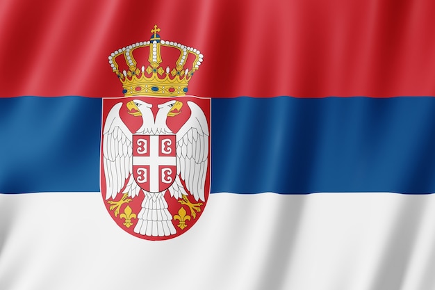 Bandiera della Serbia che sventola nel vento.