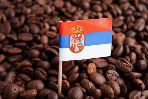 Bandiera della Serbia sui chicchi di caffè acquistati online per l'esportazione o l'importazione di prodotti alimentari