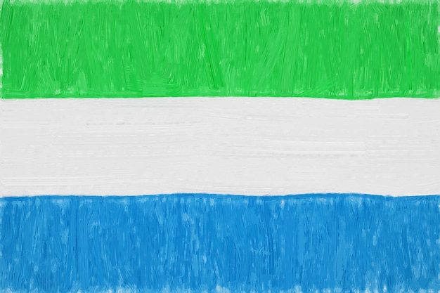 Bandiera della Sierra Leone dipinta. Disegno patriottico su sfondo di carta. Bandiera nazionale della Sierra leone