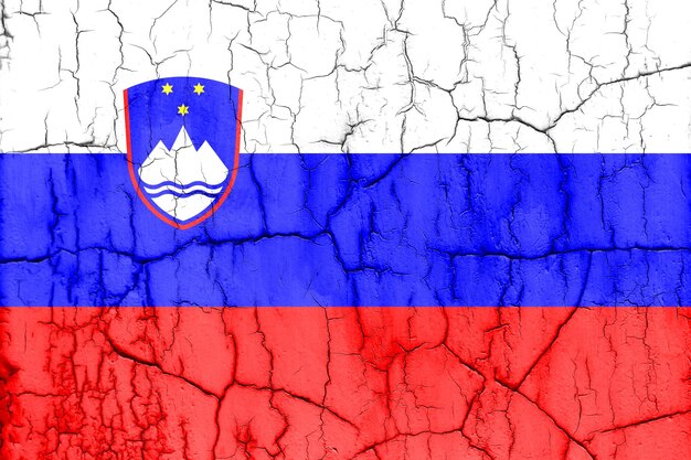 Bandiera della Slovenia su priorità bassa strutturata della parete incrinata