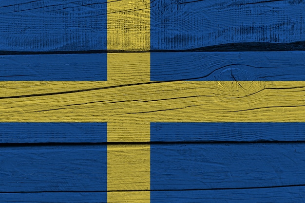 Bandiera della Svezia dipinta su vecchia plancia di legno