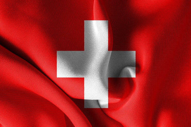 Foto bandiera della svizzera e il simbolo e l'insegna ufficiali patriottiche sfondo celebrazioni nazionali
