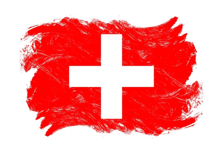 Foto bandiera della svizzera su sfondo pennello tratto bianco grunge in difficoltà