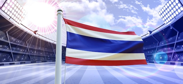 Bandiera della Thailandia Bandiera 3d su un campo di calcio