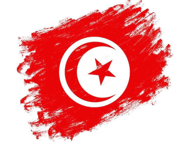 Bandiera della Tunisia dipinta su uno sfondo bianco di pennellata grunge