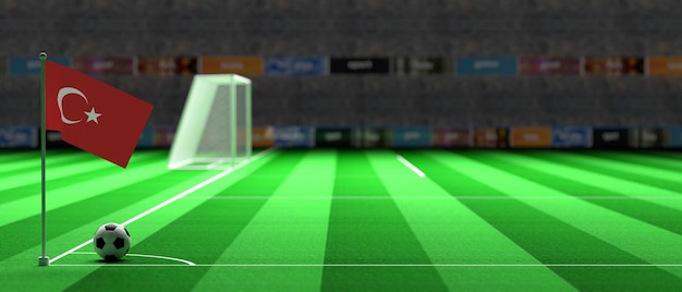 Bandiera della Turchia su un'illustrazione 3d del campo di calcio