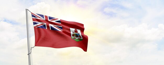 Bandiera delle Bermuda che sventola sul rendering 3D dello sfondo del cielo