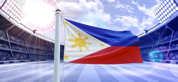 Bandiera delle Filippine Bandiera 3d su un campo di calcio