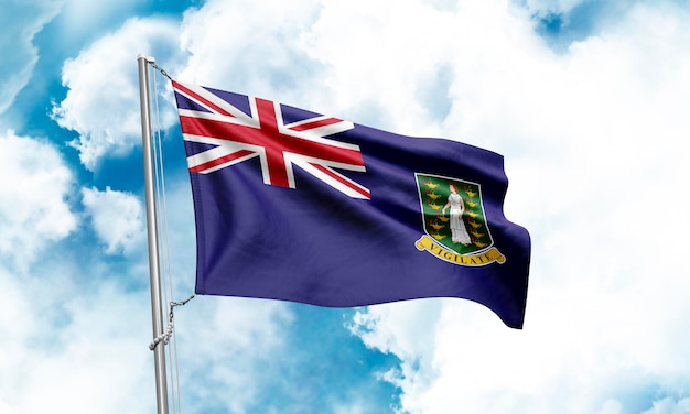 Bandiera delle Isole Vergini britanniche che sventola sul rendering 3D dello sfondo del cielo