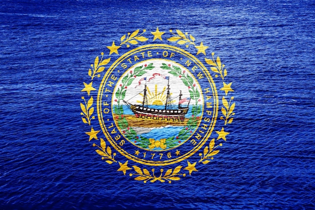 Bandiera dello stato del New Hampshire negli Stati Uniti su uno sfondo testurato Collage concettuale