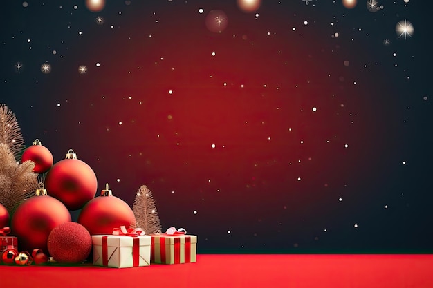 Bandiera di Babbo Natale di Natale con ornamento scatola regalo su sfondo rosso e spazio libero per il testo