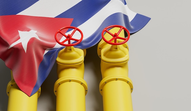 Bandiera di Cuba che copre una linea di tubazioni del carburante per petrolio e gas Rendering 3D del concetto di industria petrolifera