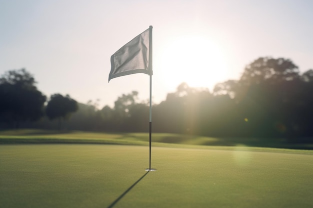 Bandiera di golf che sventola sul terreno del campo da golf