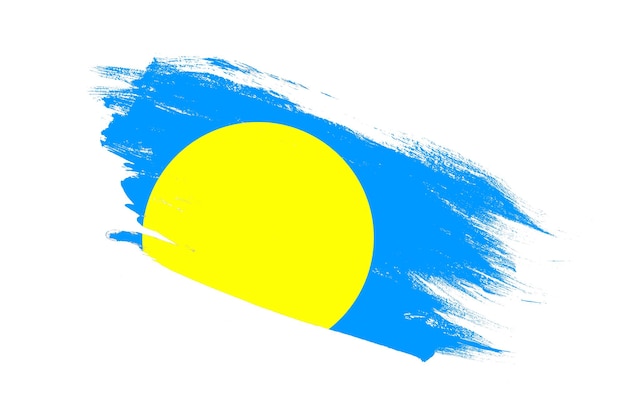 Bandiera di Palau con effetti dipinti a pennello su sfondo bianco isolato