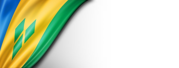 Bandiera di Saint Vincent e Grenadine isolato su bianco. Banner panoramico orizzontale.