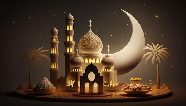 Bandiera di saluto di notte di ramadan 3d