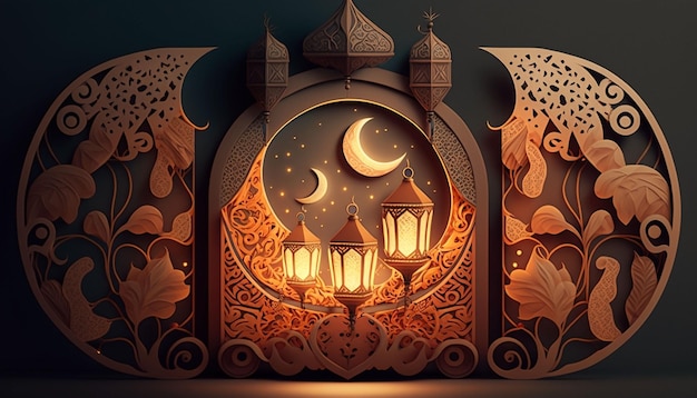 Bandiera di saluto di notte di ramadan 3d