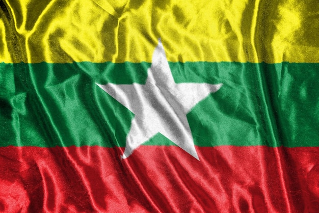 Bandiera di stoffa birmana Bandiera di raso Tessuto sventolante Texture della bandiera