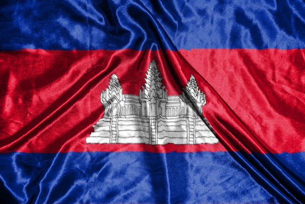 Bandiera di stoffa Cambogia Bandiera di raso Tessuto sventolante Texture della bandiera