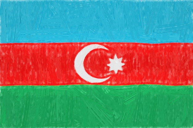 Bandiera dipinta dell'Azerbaigian. Disegno patriottico su sfondo di carta. Bandiera nazionale dell'Azerbaigian