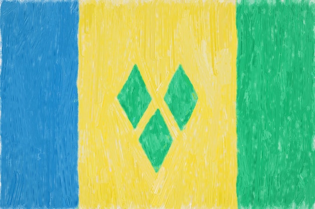 Bandiera dipinta di Saint Vincent e Grenadine. Disegno patriottico su sfondo di carta. Bandiera nazionale di Saint Vincent e Grenadine