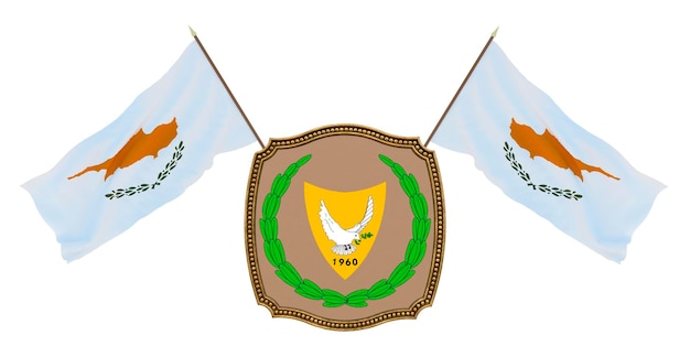 Bandiera e stemma di Cipro Sfondo per editori e designer Illustrazione 3D della festa nazionale