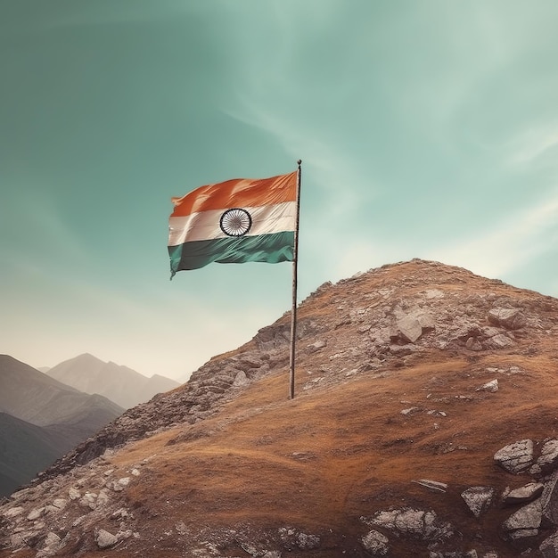Bandiera indiana che ondeggia sulla collina Ai generativa