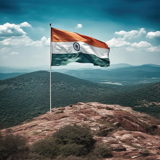 Bandiera indiana che ondeggia sulla collina Ai generativa
