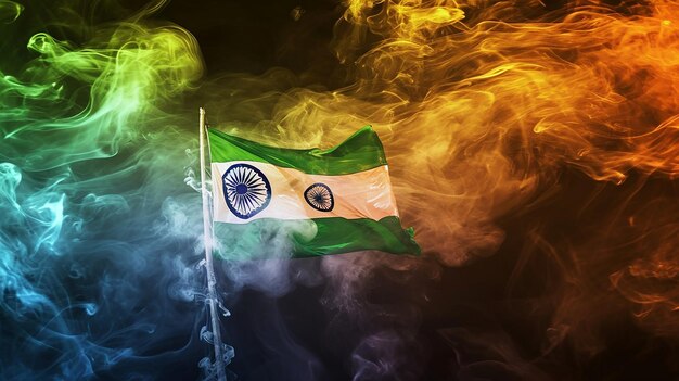 Bandiera indiana in forma artistica dinamica di fumo