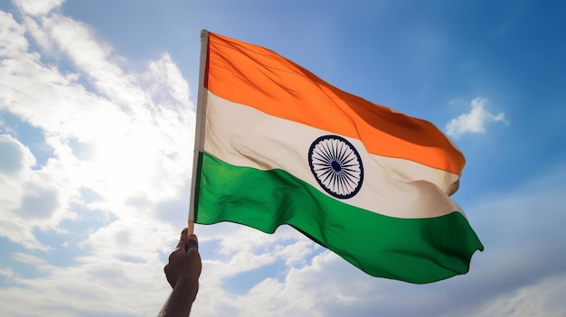 Bandiera indiana tenuta in mano per il Giorno dell'Indipendenza India generativa Ai