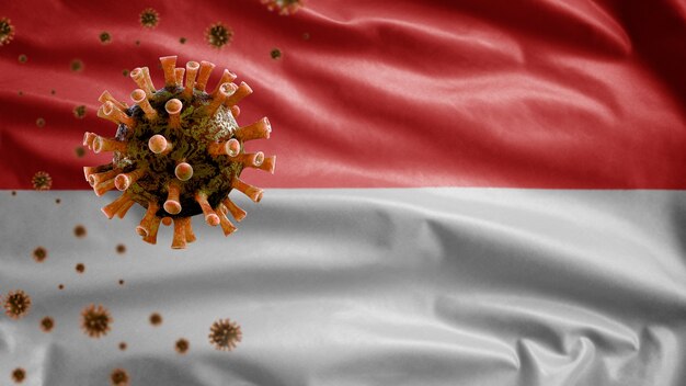 Bandiera indonesiana che sventola e concetto di Coronavirus 2019 nCov.