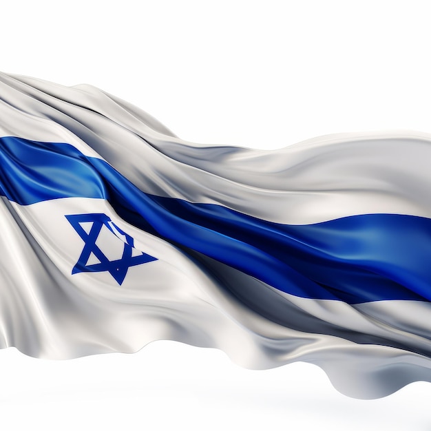 Bandiera israeliana su sfondo bianco La bandiera di Israele che sventola nel vento su sfondo Bianco