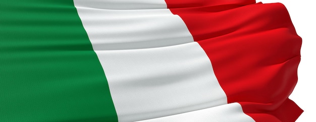 Bandiera italiana da vicino su sfondo bianco rendering 3d