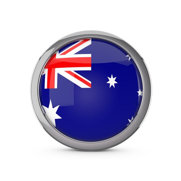 Bandiera nazionale australiana a forma di cerchio lucido con cornice cromata Rendering 3D