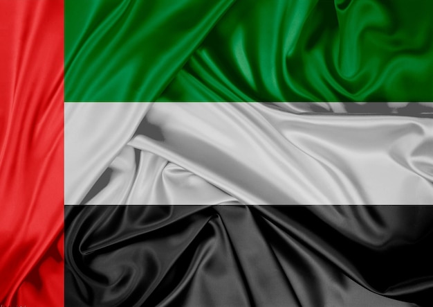 Bandiera nazionale degli Emirati Arabi Uniti issata all'aperto Rendering 3D della celebrazione del giorno degli Emirati Arabi Uniti