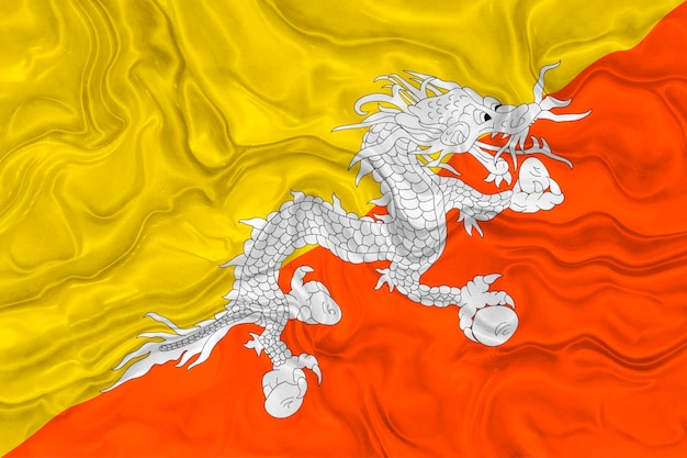 Bandiera nazionale del Bhutan Sfondo con bandiera del Bhutan