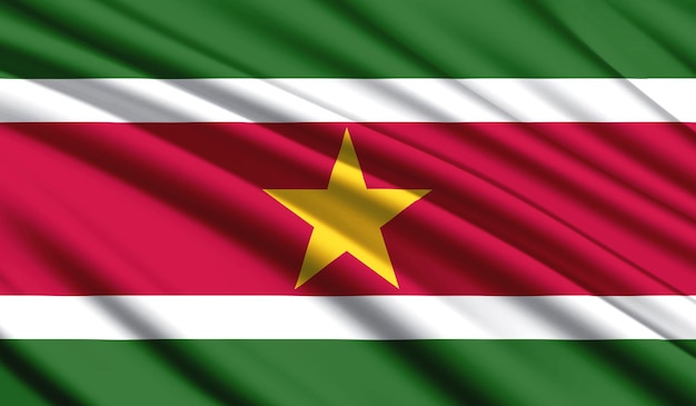 Bandiera nazionale del Suriname Colori nazionali realistici del paese di seta con emblema