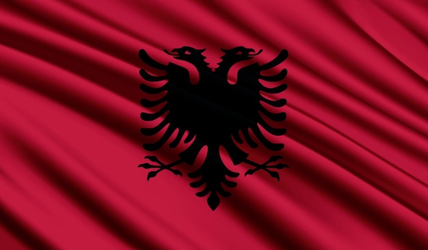 Bandiera nazionale dell'Albania Colori nazionali realistici del paese di seta con emblema