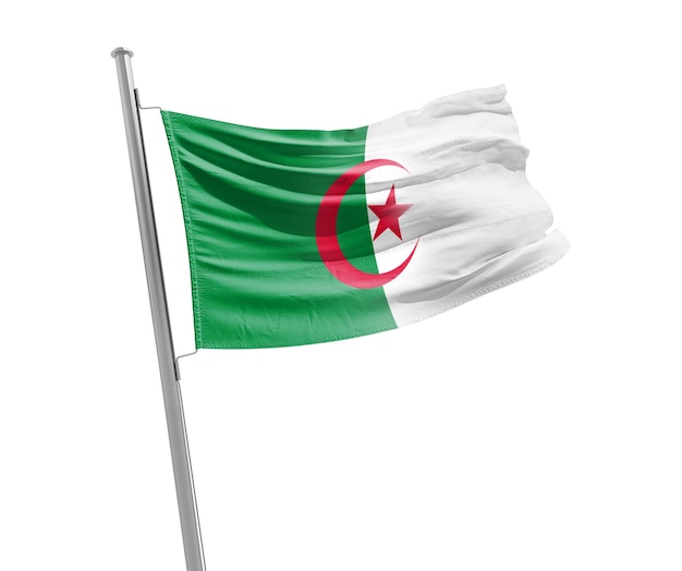 Bandiera nazionale dell'Algeria che sventola sullo sfondo.