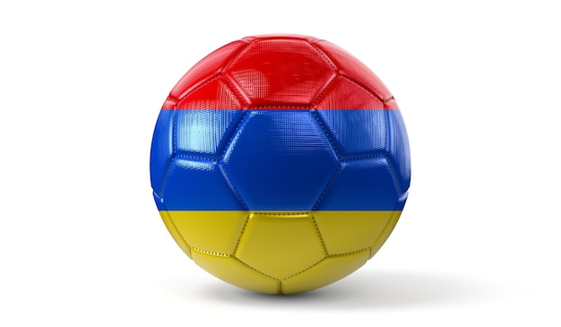 Bandiera nazionale dell'Armenia sul pallone da calcio illustrazione 3D