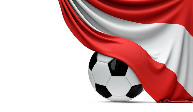Bandiera nazionale dell'Austria drappeggiata su un pallone da calcio Rendering 3D